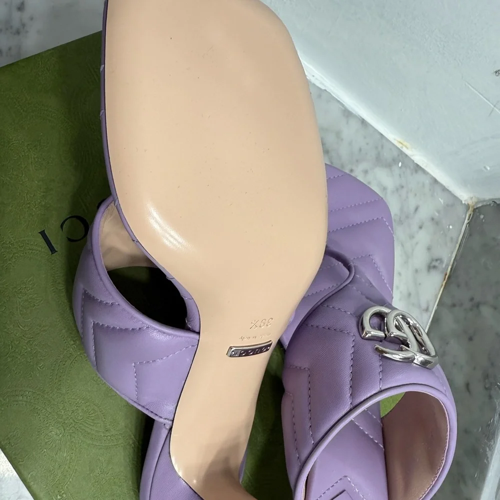 Gucci Lavender Quilted kitten heel Sandals. NWT 39.5. - Picture 3 of 5
